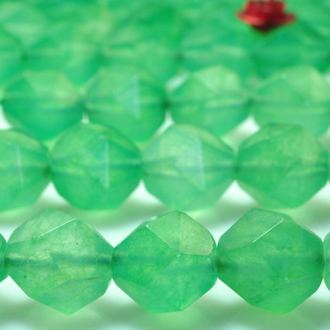 YesBeads Green Jade star cut facted nugget beads gemstone wholesale jewelry 15"