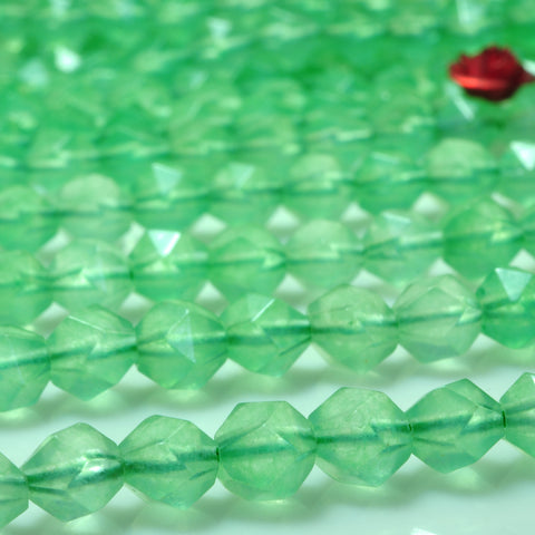 YesBeads Green Jade star cut facted nugget beads gemstone wholesale jewelry 15"