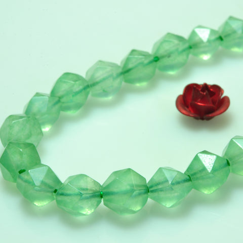 YesBeads Green Jade star cut facted nugget beads gemstone wholesale jewelry 15"