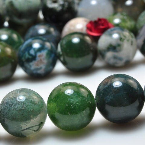 YesBeads Natural Tree Agate gemstone smooth round beads 10mm12mm 15"