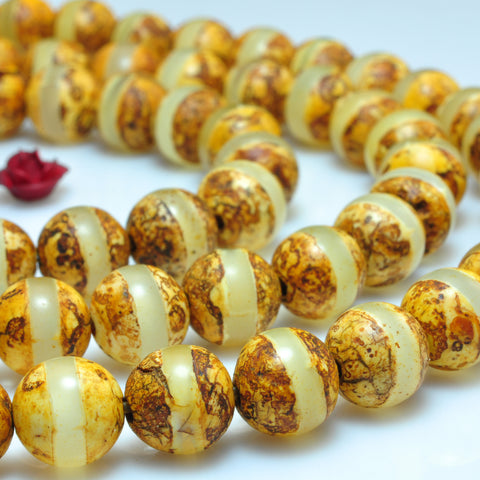 YesBeads Tibetan Agate Dzi oneline matte round beads gemstone 8mm 15"