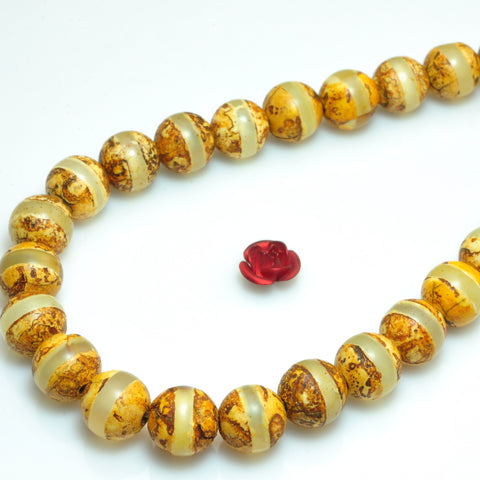YesBeads Tibetan Agate Dzi oneline matte round beads gemstone 8mm 15"