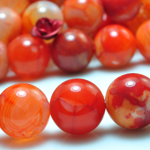 YesBeads Orange Red Fire Agate gemstone smooth round beads 8mm 10mm 15"