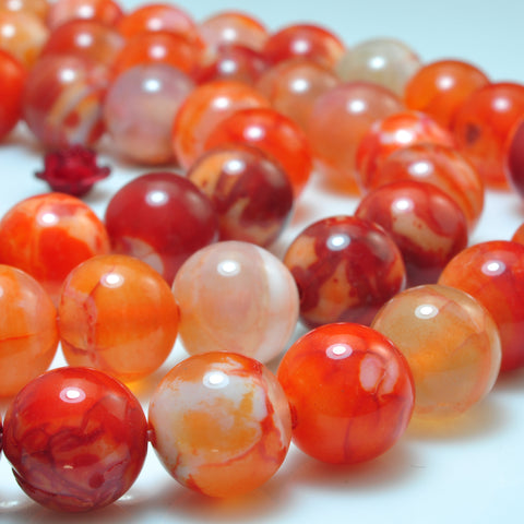 YesBeads Orange Red Fire Agate gemstone smooth round beads 8mm 10mm 15"