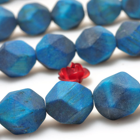 YesBeads Blue Tiger Eye star cut faceted matte nugget beads gemstone 8mm10mm 15"