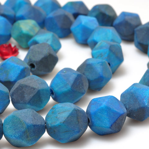 YesBeads Blue Tiger Eye star cut faceted matte nugget beads gemstone 8mm10mm 15"