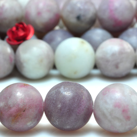 YesBeads Natural Pink Tourmaline matte round beads gemstone wholesale jewelry 15"