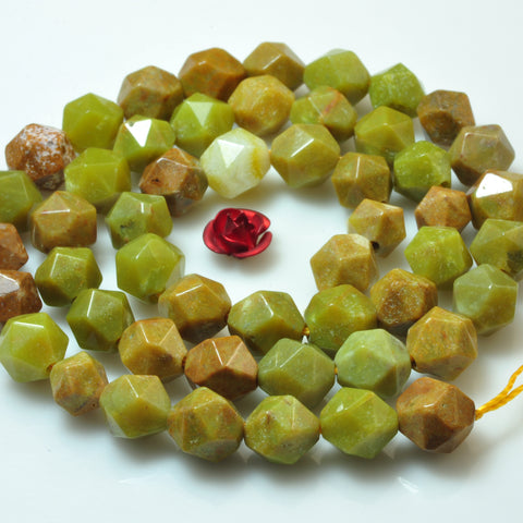 YesBeads Natural Olive Green Opal star cut faceted nugget beads gemtone 8mm 15"