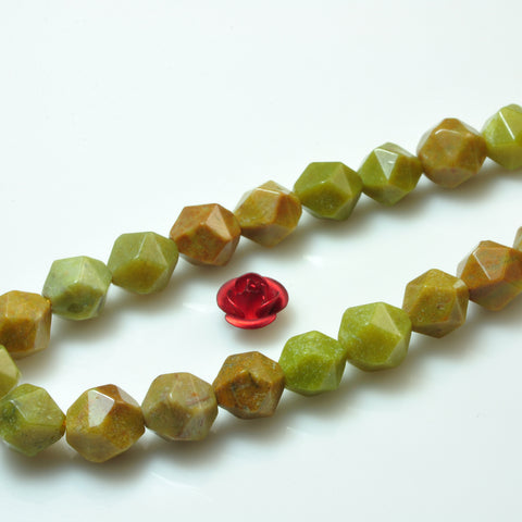 YesBeads Natural Olive Green Opal star cut faceted nugget beads gemtone 8mm 15"