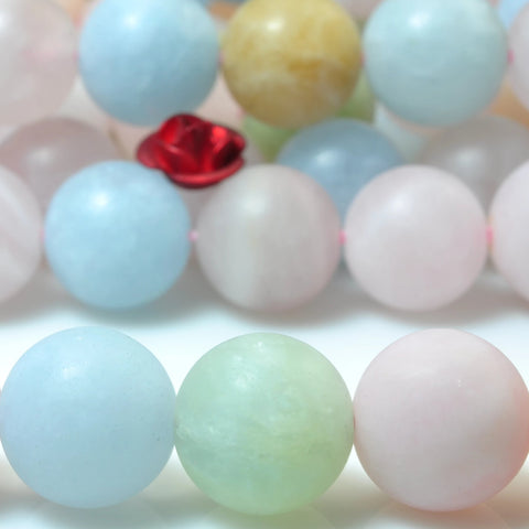 YesBeads Natural Morganite matte round loose beads mix beryl aquamarine gemstone wholesale jewelry making 15"