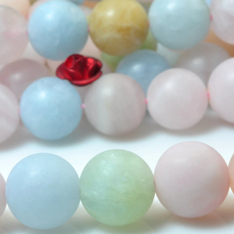 YesBeads Natural Morganite matte round loose beads mix beryl aquamarine gemstone wholesale jewelry making 15"