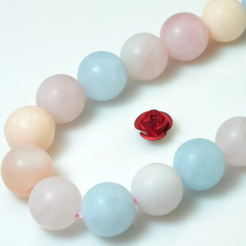 YesBeads Natural Morganite matte round loose beads mix beryl aquamarine gemstone wholesale jewelry making 15"