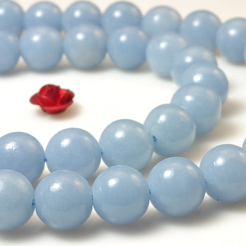 Natural Blue Angelite smooth round loose beads gemstone wholesale jewelry making 15"