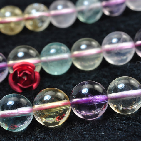 YesBeads Natural Rainbow Quartz Crystal multicolor mix gemstone smooth round beads wholesale 15"