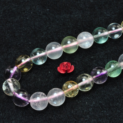 YesBeads Natural Rainbow Quartz Crystal multicolor mix gemstone smooth round beads wholesale 15"