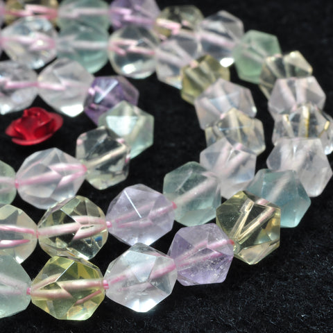 YesBeads Natural Rainbow Quartz Crystal multicolor mix gemstone star cut faceted beads wholesale 15"