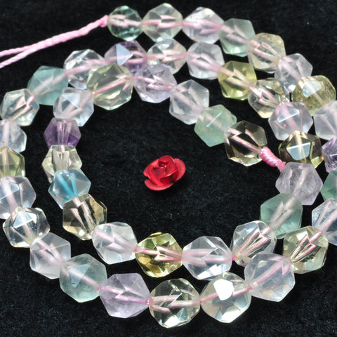 YesBeads Natural Rainbow Quartz Crystal multicolor mix gemstone star cut faceted beads wholesale 15"