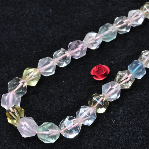 YesBeads Natural Rainbow Quartz Crystal multicolor mix gemstone star cut faceted beads wholesale 15"