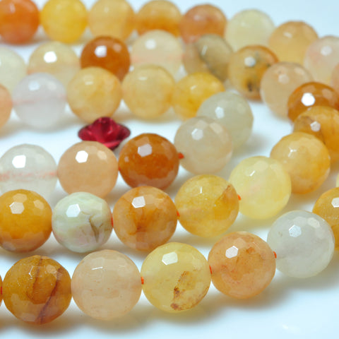 YesBeads Natural yellow jade faceted round loose beads wholesale gemstone 15"