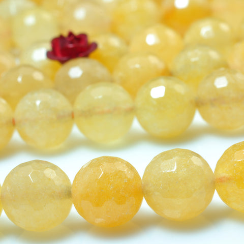 YesBeads Natural yellow jade faceted round loose beads wholesale gemstone 15"