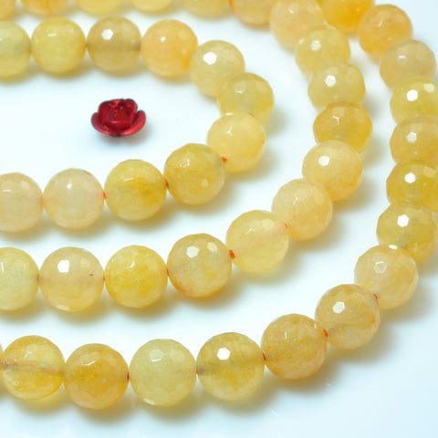 YesBeads Natural yellow jade faceted round loose beads wholesale gemstone 15"