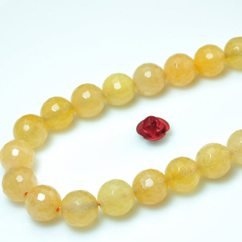 YesBeads Natural yellow jade faceted round loose beads wholesale gemstone 15"
