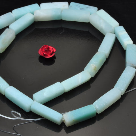 YesBeads natural Amazonite gemstone matte rectangle tube beads wholesale jewelry making 15"