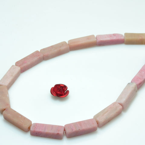 YesBeads Natural Pink Rhodonite gemstone matte rectangle beads wholesale jewelry making 15"