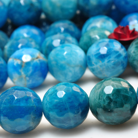YesBeads Natural Blue Apatite gemstone faceted round loose beads wholesale jewelry making supplies 15"