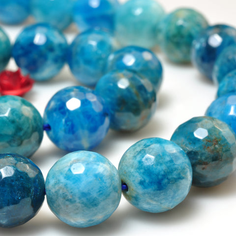 YesBeads Natural Blue Apatite gemstone faceted round loose beads wholesale jewelry making supplies 15"