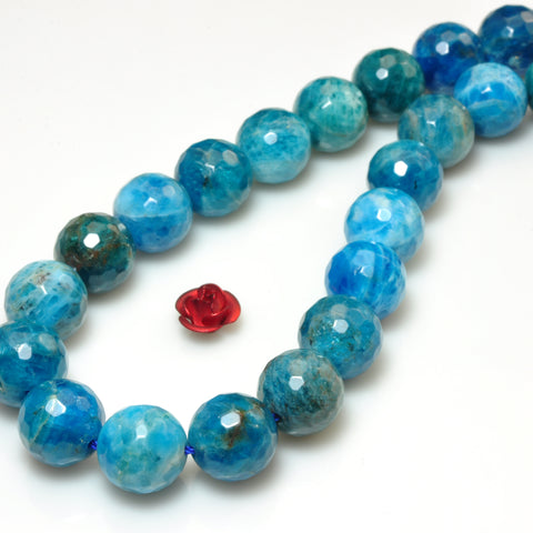 YesBeads Natural Blue Apatite gemstone faceted round loose beads wholesale jewelry making supplies 15"