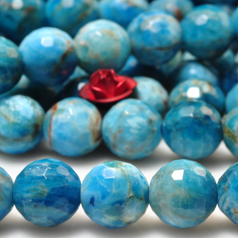 YesBeads Natural Blue Apatite gemstone faceted round loose beads wholesale jewelry making supplies 15"