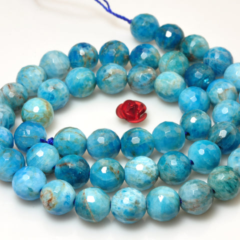 YesBeads Natural Blue Apatite gemstone faceted round loose beads wholesale jewelry making supplies 15"