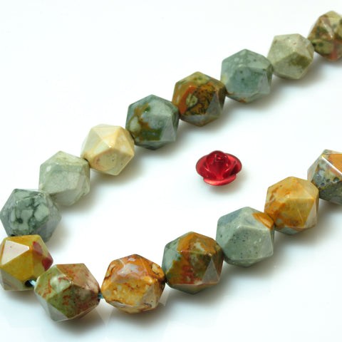 YesBeads Natural America Rocky Butte Jasper Faceted Star Cut nugget beads 15''