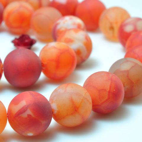 YesBeads Fire Agate orange red agate matte round beads gemstone 8mm 10mm 15"