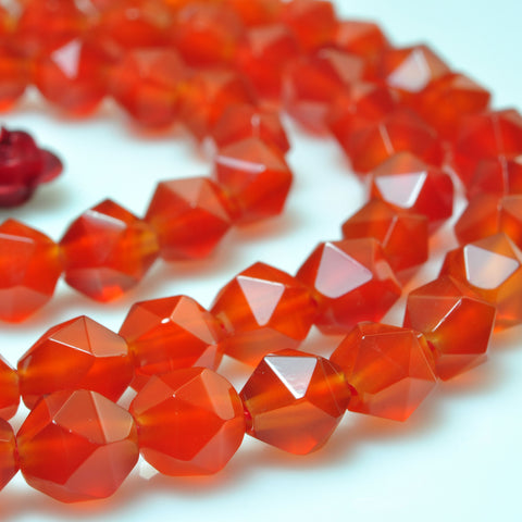 YesBeads natural Carnelian faceted star cut nugget round beads gemstone 15''
