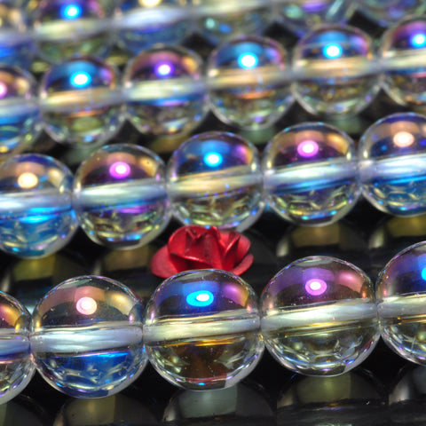 YesBeads Titaium rainbow crystal smooth round loose Synthetic beads wholesale jewelry 15"