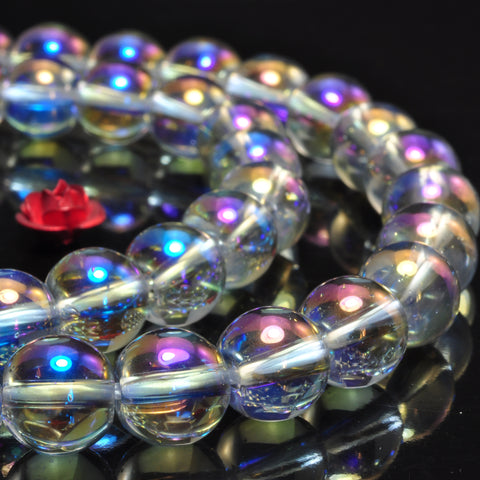 YesBeads Titaium rainbow crystal smooth round loose Synthetic beads wholesale jewelry 15"