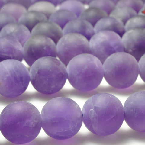 YesBeads Natural Amethyst matte round loose beads wholesale gemstone jewelry 15"
