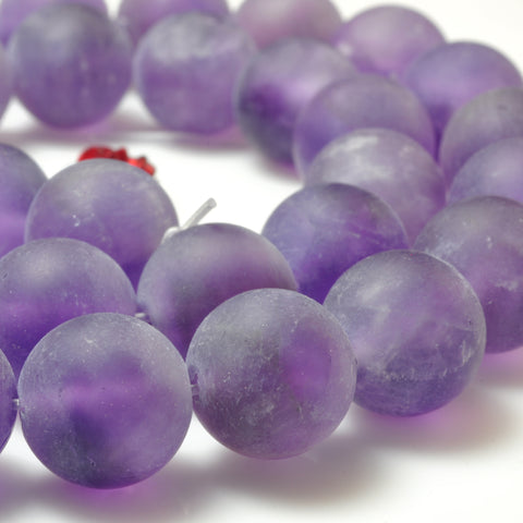 YesBeads Natural Amethyst matte round loose beads wholesale gemstone jewelry 15"