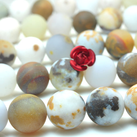YesBeads Natural Polka Dot Agate matte loose round beads wholesale gemstone jewelry 15''
