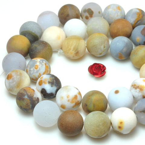 YesBeads Natural Polka Dot Agate matte loose round beads wholesale gemstone jewelry 15''
