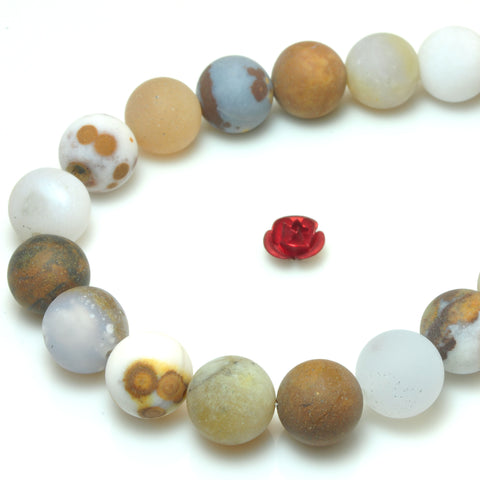 YesBeads Natural Polka Dot Agate matte loose round beads wholesale gemstone jewelry 15''