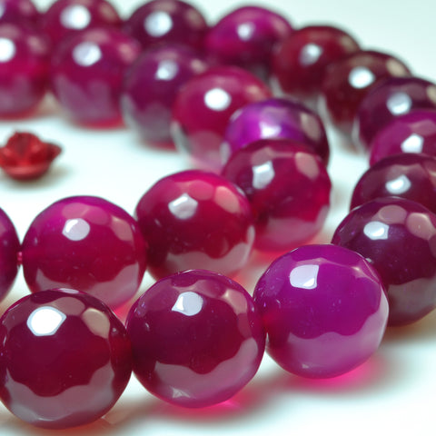 YesBeads Rose Red Agate faceted round loose beads wholesale gemstone jewelry 15"