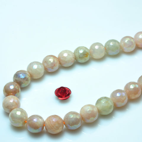 YesBeads Titanium Sunstone AB color faceted round beads gemstone wholesale jewelry 15"