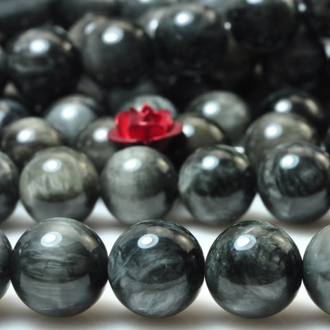 YesBeads Natural Hawk Eye Eagle Eye smooth round loose beads cats eye gemstone wholesale jewelry15"