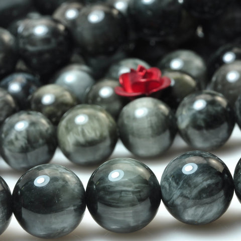 YesBeads Natural Hawk Eye Eagle Eye smooth round loose beads cats eye gemstone wholesale jewelry15"