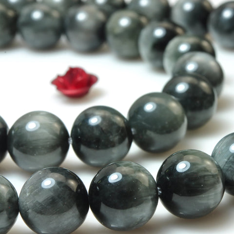 YesBeads Natural Hawk Eye Eagle Eye smooth round loose beads cats eye gemstone wholesale jewelry15"