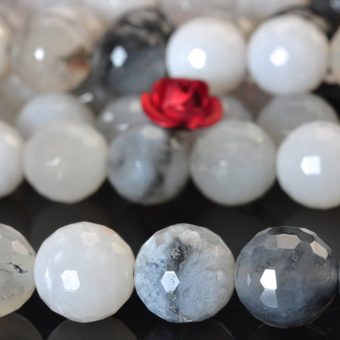 YesBeads Natural Black White Agate faceted round beads gemstone 8mm 15"