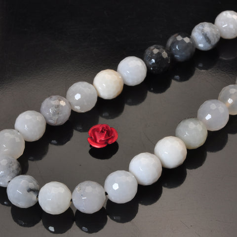 YesBeads Natural Black White Agate faceted round beads gemstone 8mm 15"